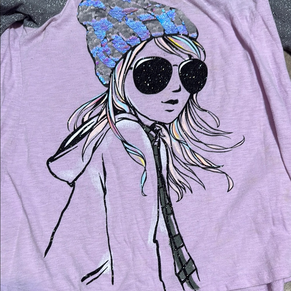 Girls Justice Pink and Gray Long Sleeve Tee with Graphic Design - Picture 4 of 4